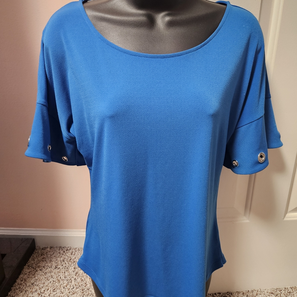New York & Company Vibrant Blue Grommet Sleeve Top